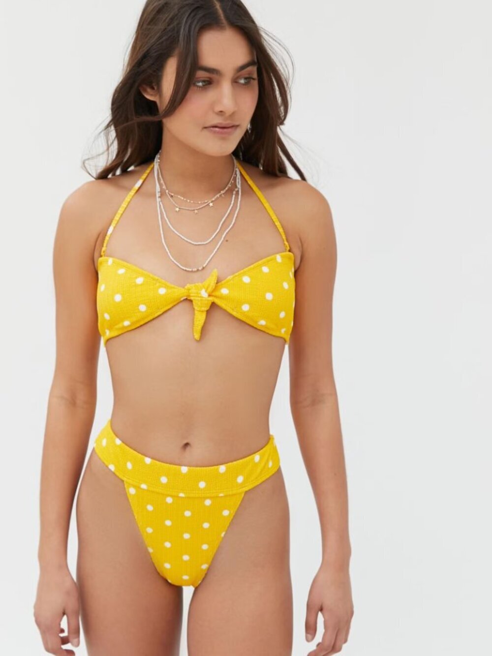 NWT Urban Outfitters OUT FROM UNDER Sia Yellow Polka Dot Crinkle Bikini Size M/L